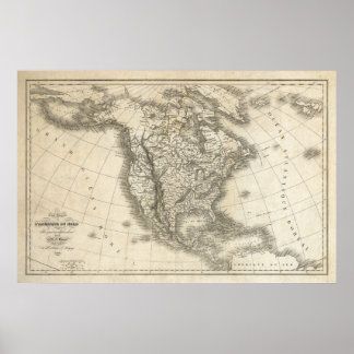 Póster Poster de Mapa de Vintage de Norteamérica