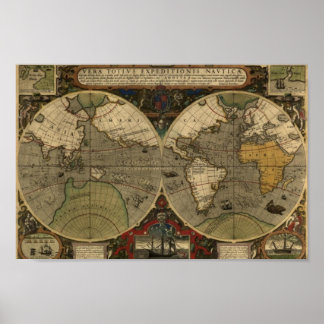 Póster Poster de Mapa de Vintage - Mapa Mundial de Hondiu