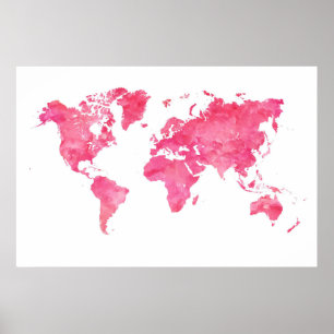 Póster Poster de Mapa del Mundo Rosa