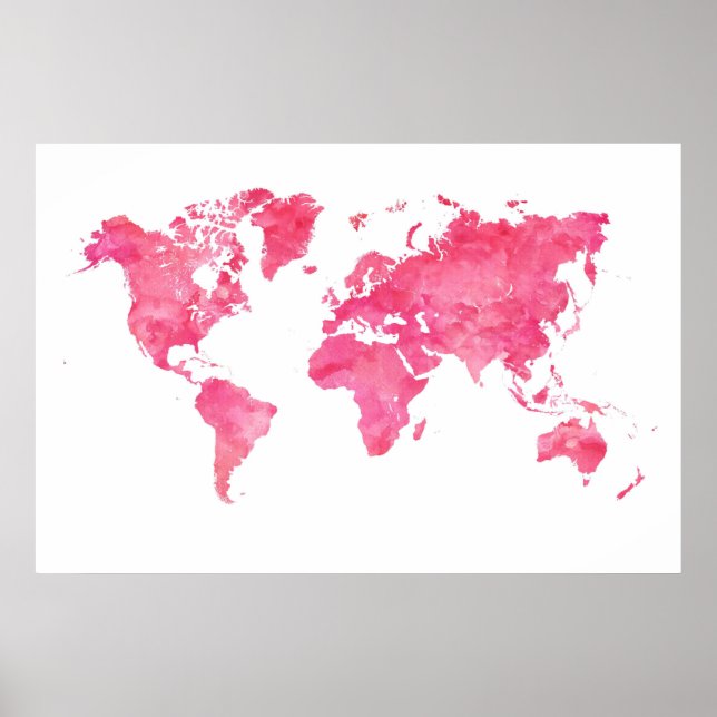 Póster Poster de Mapa del Mundo Rosa (Frente)