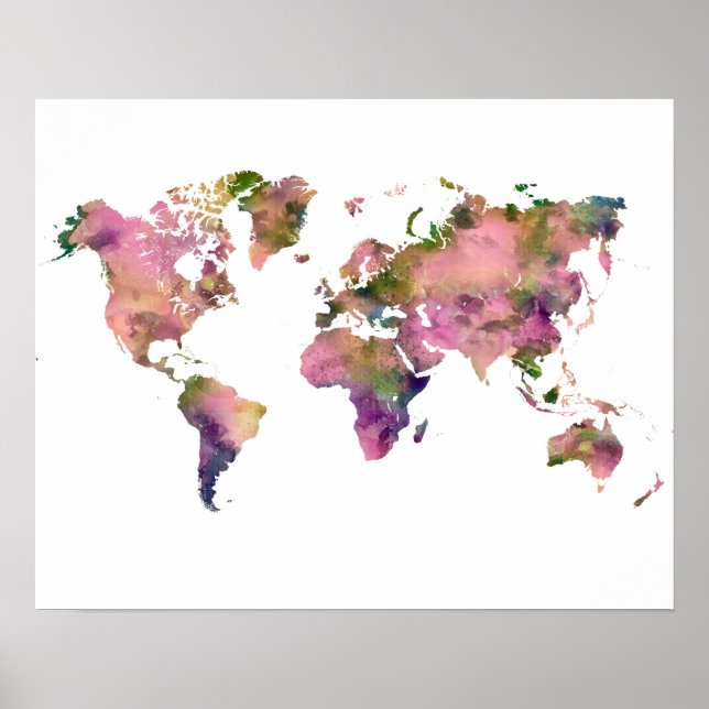 Póster Poster de Mapa del Mundo Rosa (Frente)