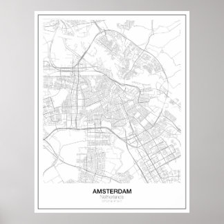 Póster Poster de Mapa Minimalista de Amsterdam (estilo 2)