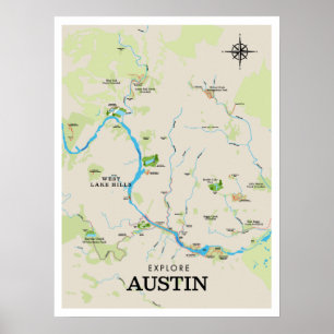 Póster Poster de mapas al aire libre de Austin