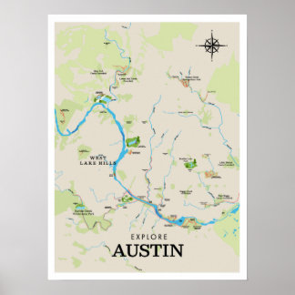 Póster Poster de mapas al aire libre de Austin