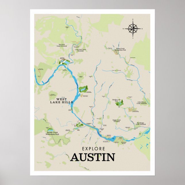 Póster Poster de mapas al aire libre de Austin (Frente)