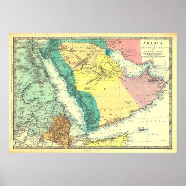Póster Poster de mapas de Arabia con Egipto, Nubia y Abis (Frente)