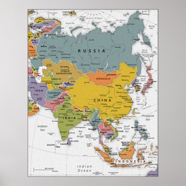 Póster Poster de mapas de Asia (Frente)