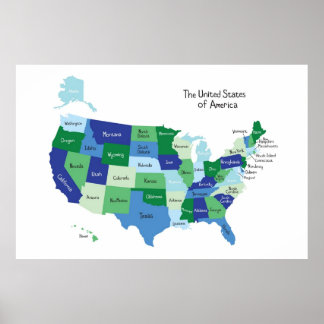Póster Poster de mapas de aulas de Estados Unidos