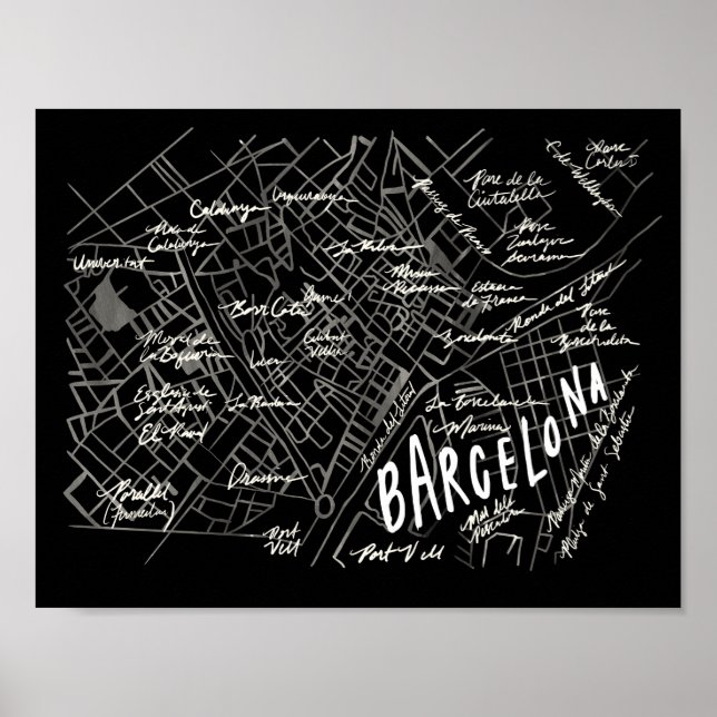 Póster Poster de mapas de Barcelona España - Estilo de co (Frente)