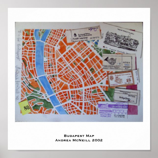 Póster Poster de mapas de Budapest (Frente)