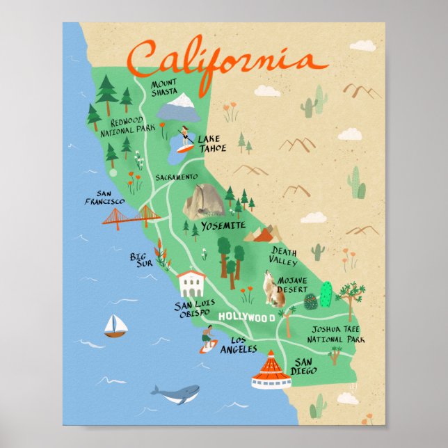 Póster Poster de mapas de California (Frente)
