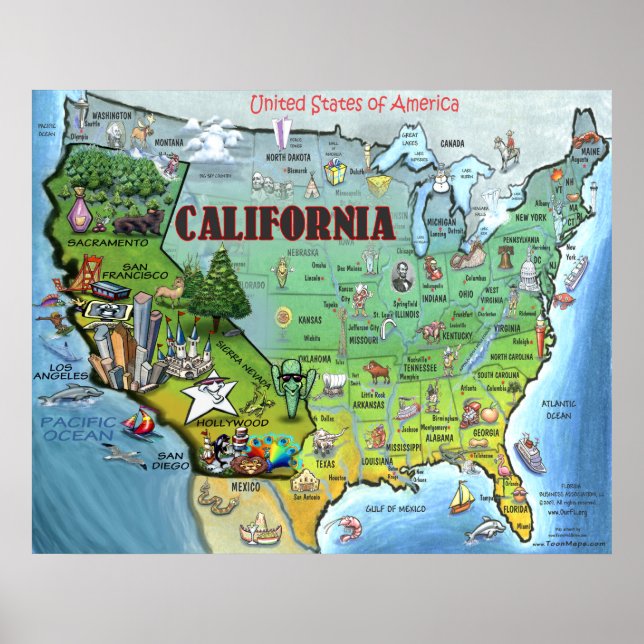 Póster Poster de mapas de California USA (Frente)