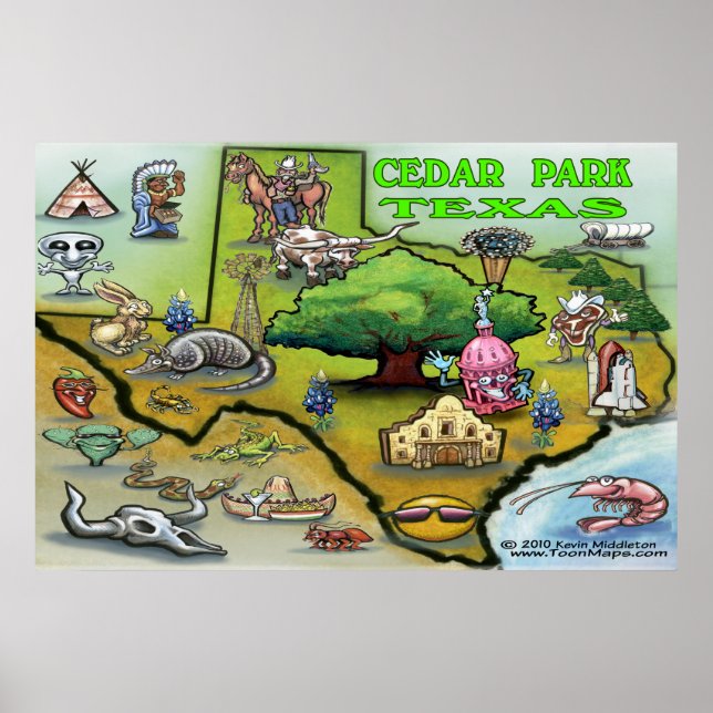 Póster Poster de mapas de Cedar Park TEXAS (Frente)