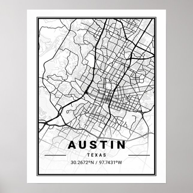 Póster Poster de mapas de ciudades de viaje de Austin Tex (Frente)