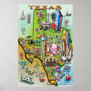 Póster Poster de mapas de diversiones de Texas