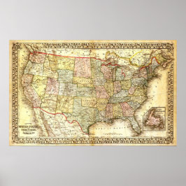Póster Poster de mapas de Estados Unidos Vintage