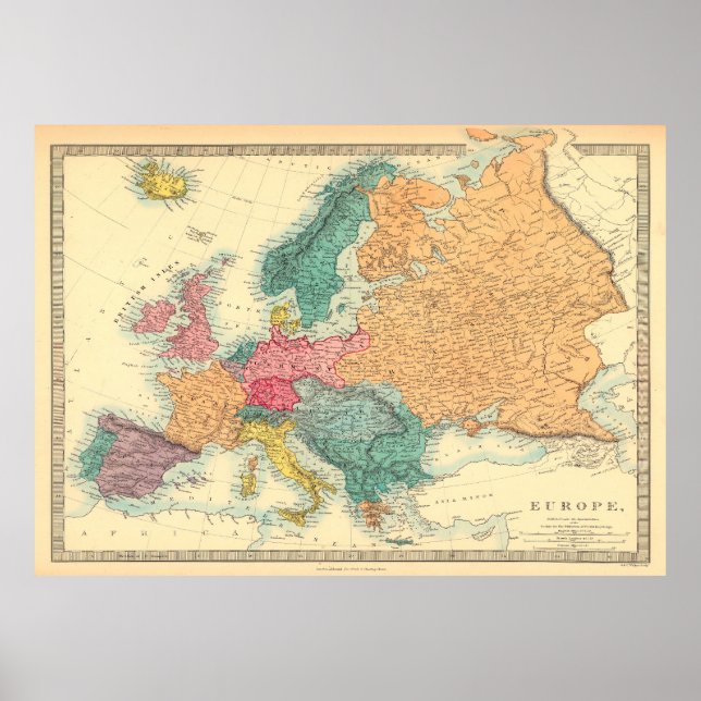 Póster Poster de mapas de Europa de época (Frente)