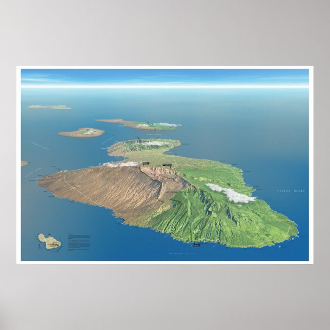 Póster Poster de mapas de Haleakala y Maui (Frente)