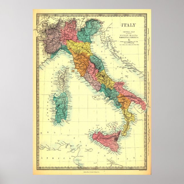 Póster Poster de mapas de Italia (Frente)