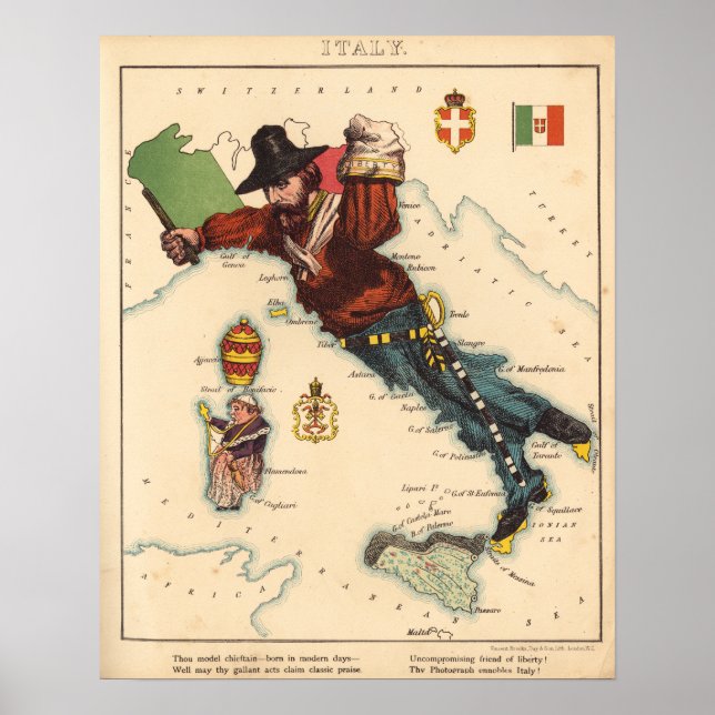 Póster Poster de mapas de Italia de Vintage (Frente)