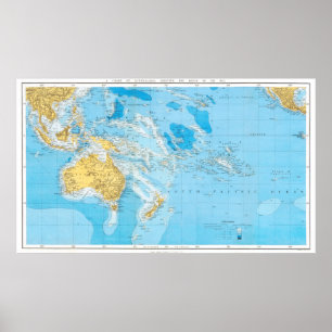 Póster Poster de mapas de los océanos Pacífico y Austra