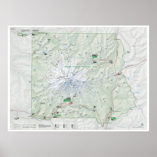Póster Poster de mapas de Mount Rainier (Frente)
