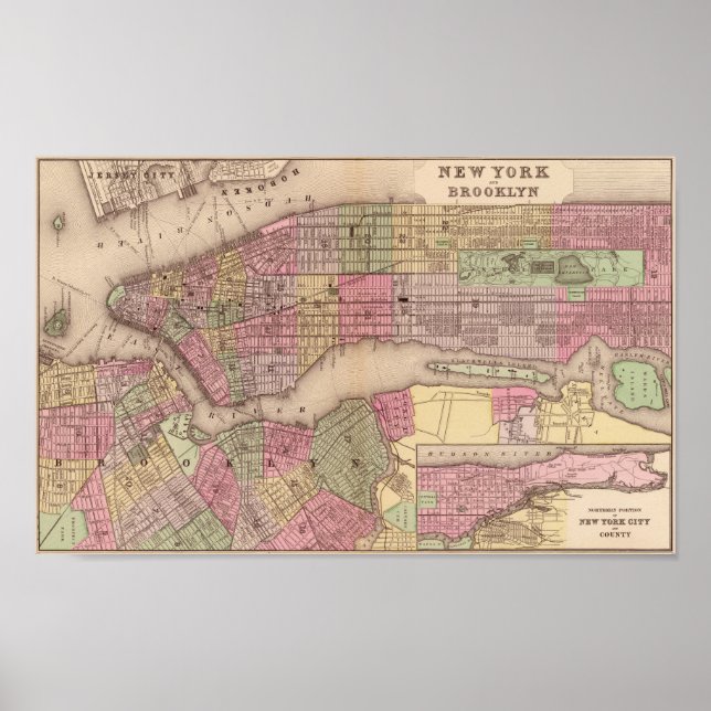 Póster Poster de mapas de Nueva York (Frente)