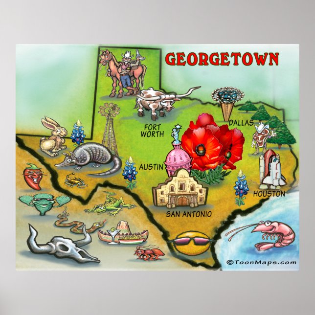 Póster Poster de mapas de Personalizados de Georgetown Te (Frente)
