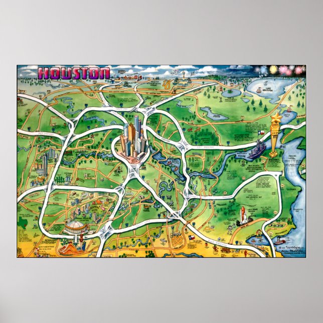 Póster Poster de mapas de Personalizados de Houston Texas (Frente)