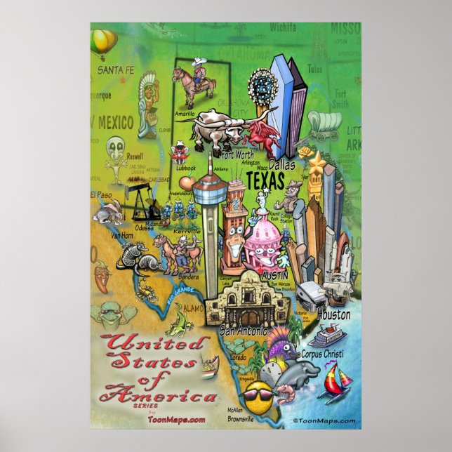 Póster Poster de mapas de Personalizados de Texas (Frente)