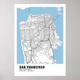 Póster Poster de mapas de San Francisco - Mapa blanco de
