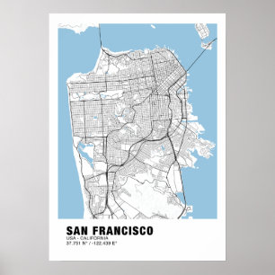 Póster Poster de mapas de San Francisco - Mapa blanco de 