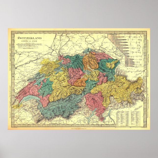Póster Poster de mapas de Suiza (Frente)