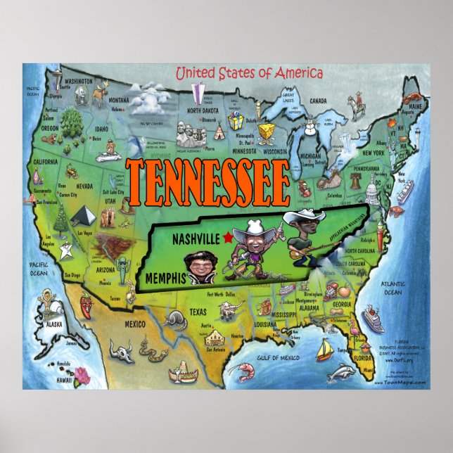Póster POSTER de mapas de TN USA (Frente)