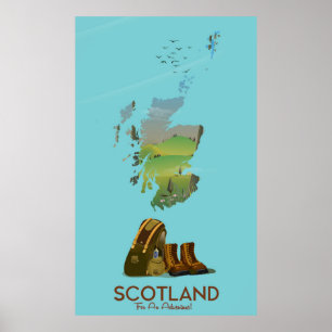 Póster Poster de mapas de viajes de senderismo de Escocia