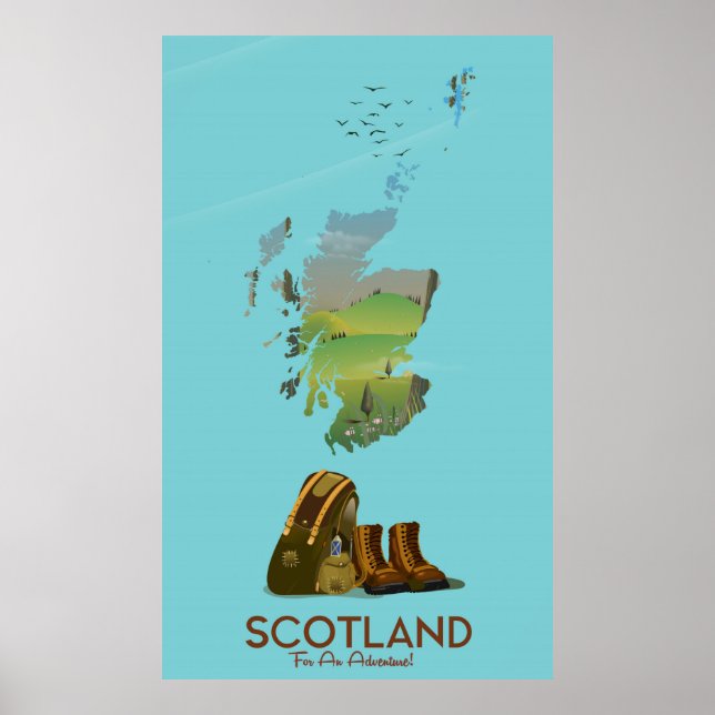 Póster Poster de mapas de viajes de senderismo de Escocia (Frente)