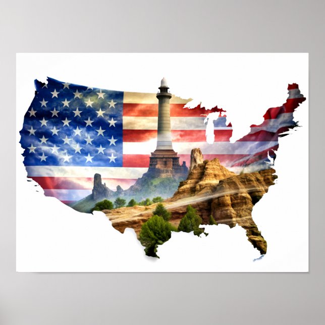 Póster Poster de mapas de Wall Art USA (Frente)