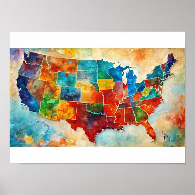 Póster Poster de mapas de Watercolor USA (Frente)