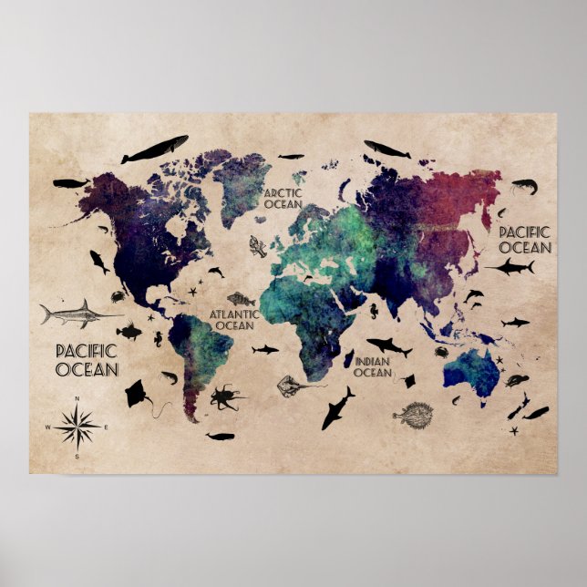 Póster poster de mapas del mundo (Frente)