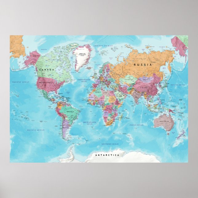 Póster Poster de mapas del mundo político (Frente)