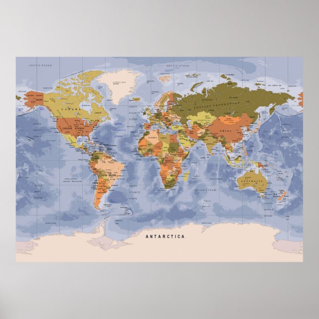 Póster Poster de mapas del mundo político (Frente)