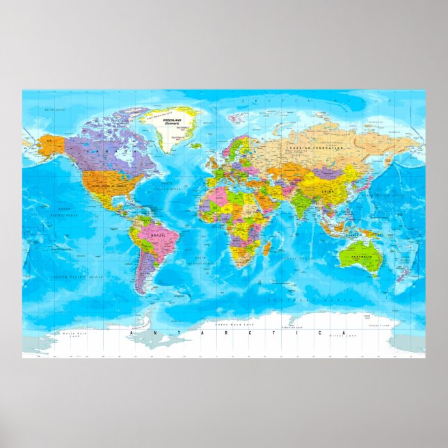 Póster Poster de mapas del mundo político (Frente)