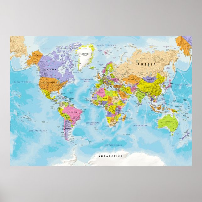 Póster Poster de mapas del mundo político (Frente)