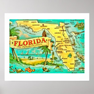 Póster Poster de mapas Florida Retro 20x16