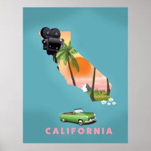 Póster Poster de mapas ilustrado de California