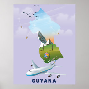 Póster Poster de mapas ilustrado de Guyana