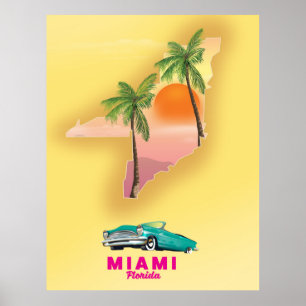 Póster Poster de mapas ilustrado de Miami Florida