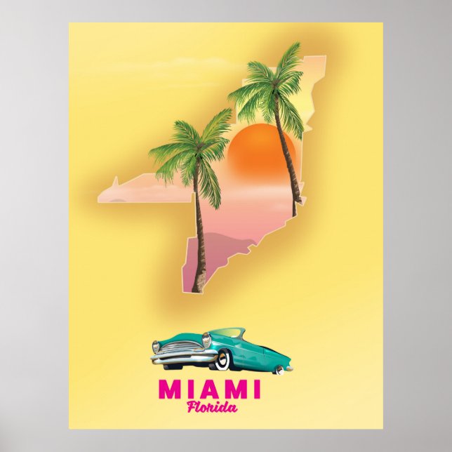 Póster Poster de mapas ilustrado de Miami Florida (Frente)