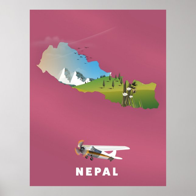 Póster Poster de mapas ilustrado de Nepal (Frente)