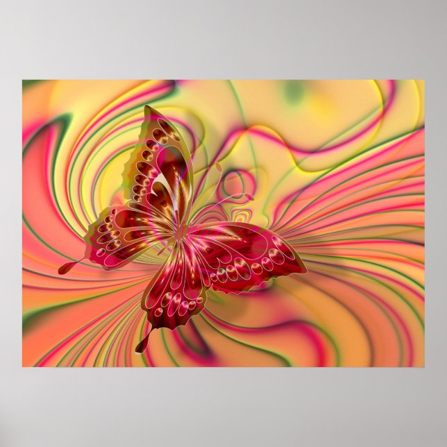 Póster poster de mariposa roja de melocotón (Frente)